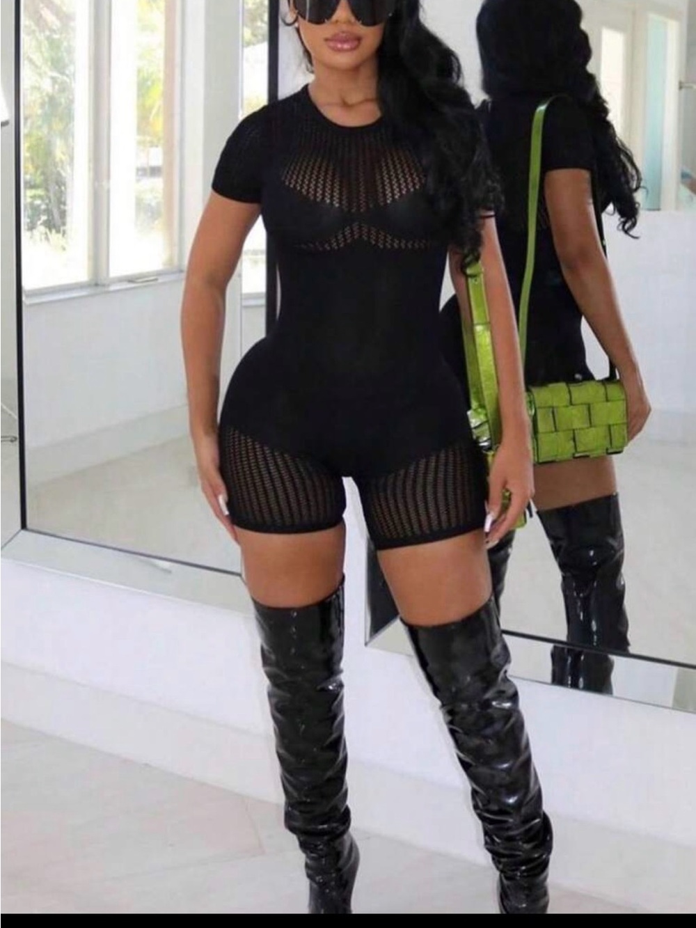 Black Mesh Short Sleeve Romper - Women Tops